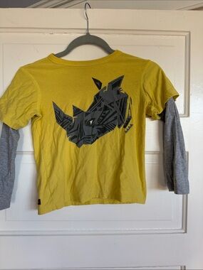 Tea Collection Yellow Layered-Look Long Sleeve Tee with Gray Rhino Graphic